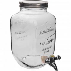 augstas kvalitātes stikls ar rotājumiem - plastmasas krāns - metāla skrūvējams vāciņš - tilpums 4 l Garums: 14,5 cm Platums: 14,5 cm Augstums: 25,5 cm Tilpums: 4,0L