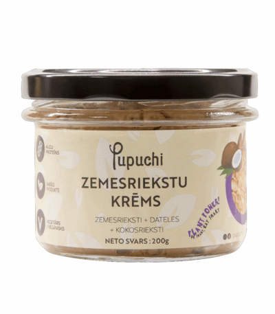 PUPUCHI ZEMESRIEKSTU KRĒMS AR DATELĒM UN KOKOSRIEKSTIEM, 200G